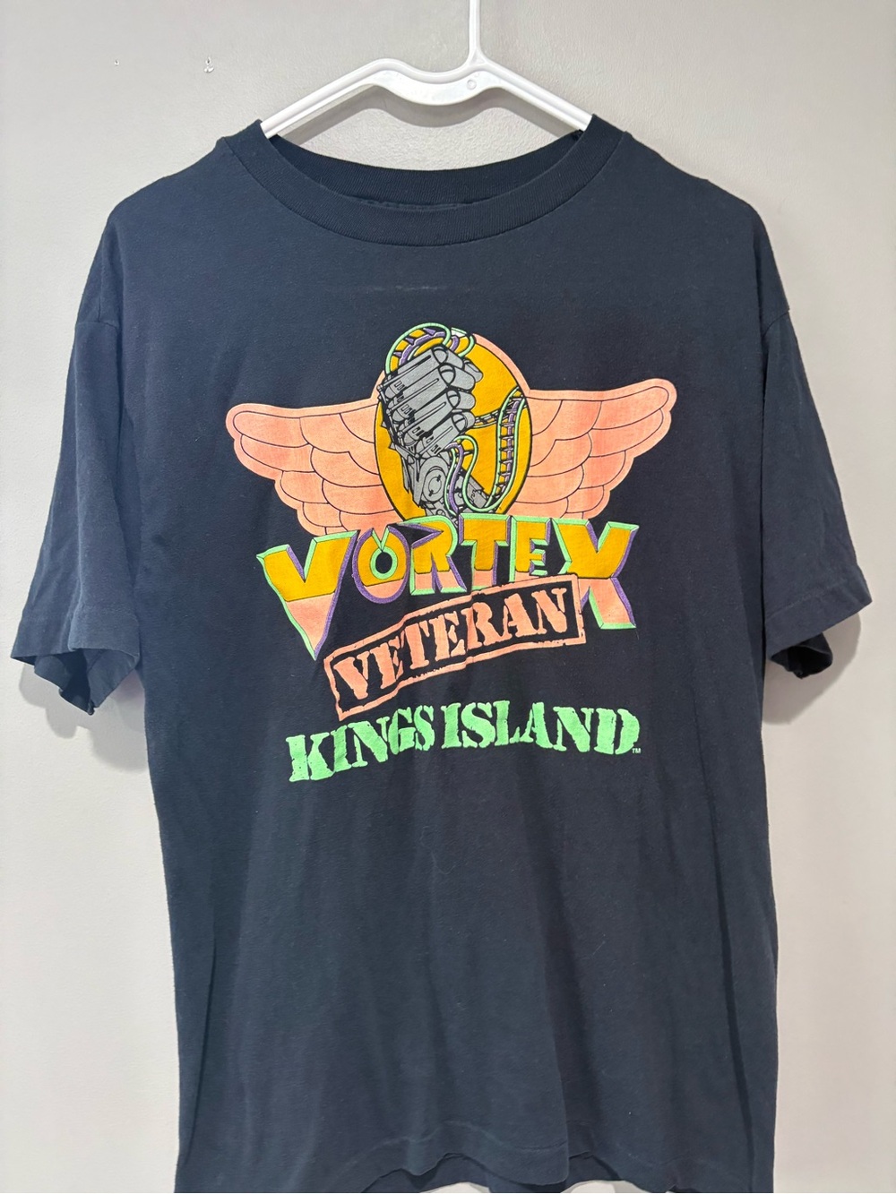 Vintage 80s Kings Island Vortex Roller Coaster T-Shirt Size L Single Stitch